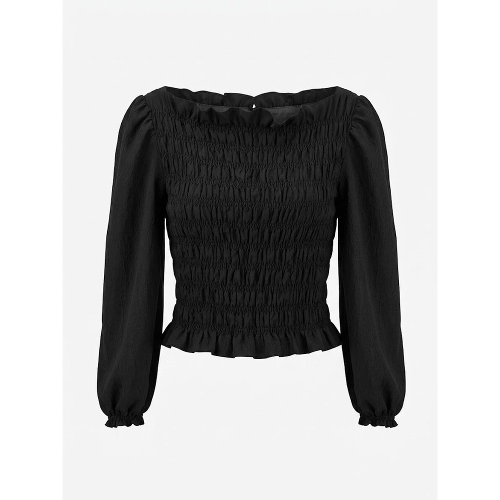 H&M Top Womens Large Black Smocked Ruffle Neck Dark Academia Gothic Romance Top